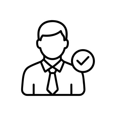 İşletme yöneticisi onay simgesi yönetici ve HR kavramları için işaretli başarılı çalışanın siyah-beyaz vektör illüstrasyonu