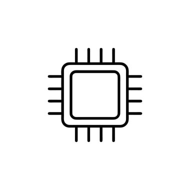 Bilim ve teknoloji kavramları için mikroçip simgesi siyah ve beyaz vektör çizimi