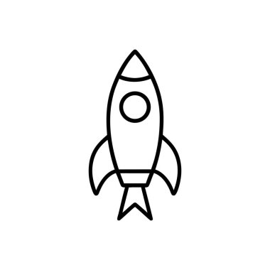 Basit siyah-beyaz roket ikonu bilim alanı keşif vektörü illüstrasyonu