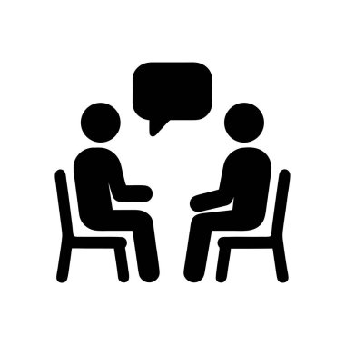 Finans iletişimi ve kurumsal danışmanlık için basit siyah-beyaz vektör simgesi hakkında konuşan iki kişi ile iş görüşmesi