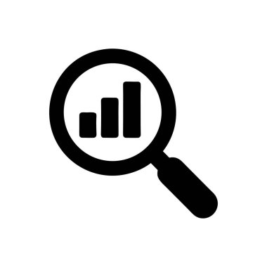 Siyah-beyaz vektör iş analizi ve finans veri analizi sembolü olan büyüteç