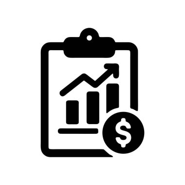 Artan ok ve dolar sembolü illüstrasyonlu finansal büyüme raporu simgesi siyah-beyaz iş analizi çizelgesi