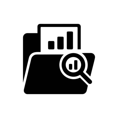 Büyüteç ve bar grafik simgesine sahip iş analizi dosya dizini siyah ve beyaz vektör illüstrasyonu