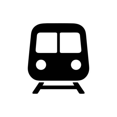 Siyah ve beyaz tren simgesi ön görünüm basit taşıyıcı çizimi