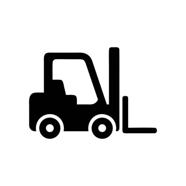 Depo taşımacılığı ve lojistik için forklift kamyon silueti siyah-beyaz vektör simgesi