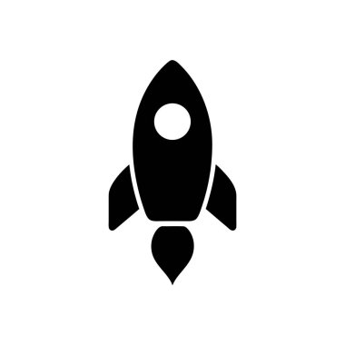 Siyah ve beyaz roket simgesi basit uzay gemisi silueti taşıyıcı çizimi ve başlangıç tasarımı