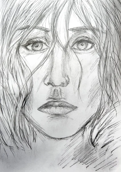 髪の長い男の鉛筆で描かれた顔 — ストックベクタ
