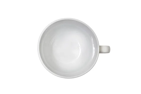 Vista superior de uma caneca grande branca limpa para café de chá em um fundo isolado com espaço para texto. Espaço para cópia. Estilo mínimo. Layout de conceito para rotulagem e colocação de bebidas. Mockup. — Fotografia de Stock