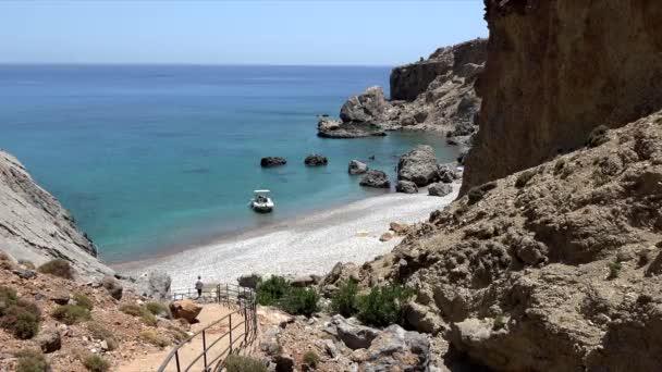 Praia Barco Deserta Sul Creta — Vídeo de Stock