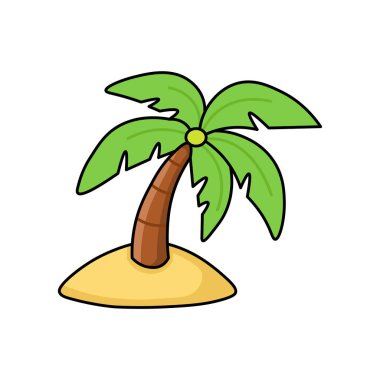 Küçük Ada Çizgi Filmi Vektör İllüstrasyonunda Tropik Palmiye Ağacı