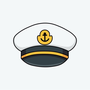 Denizci Kaptan Şapka Çizgi Filmi Düz Vektör İllüstrasyonu