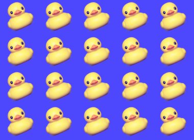 Mavi arka planda sarı lastik ördek deseni.