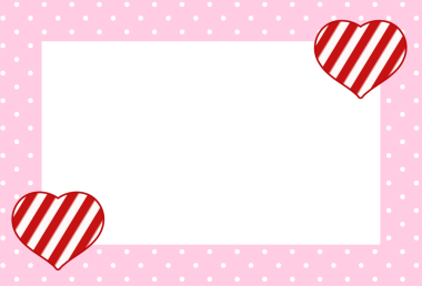 Sevimli dikdörtgen pembe çerçeve, benekli desen, Sevgililer Günü için kırmızı çizgili kalpler, dekorasyon, polaroid fotoğraf, şablon, sosyal medya postası, poster, kitap kapağı, yapışkan not, okul ismi kartı
