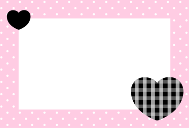 Sevimli dikdörtgen pembe çerçeve, benekli desen, Sevgililer Günü için siyah kalp, dekorasyon, polaroid fotoğraf, şablon, sosyal medya postası, poster, kitap kapağı, yapışkan not, okul ismi kartı, kağıt.