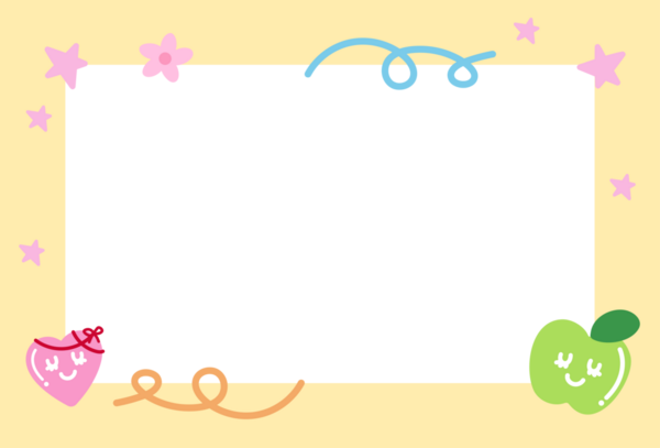 Sevimli dikdörtgen sarı çerçeve elma, kalp, Sevgililer Günü yıldızı, dekorasyon, polaroid fotoğraf, şablon, sosyal medya postası, poster, kitap kapağı, yapışkan not, okul ismi kartı, kağıt tasarımı