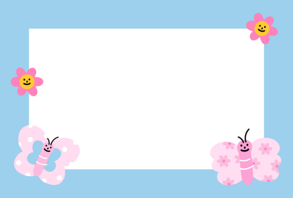 Yaz havası, dekorasyon, polaroid fotoğraf, şablon, sosyal medya postası, poster, kitap kapağı, yapışkan not, okul ismi kartı, hayvan baskısı için mavi ve kelebekli şirin dikdörtgen çerçeve.