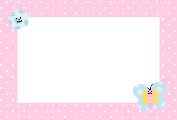 Sevimli dikdörtgen pembe çerçeve, benekli desen, Sevgililer Günü için kelebek ve çiçek, dekorasyon, polaroid fotoğraf, şablon, sosyal medya postası, poster, kitap kapağı, yapışkan not, okul ismi kartı