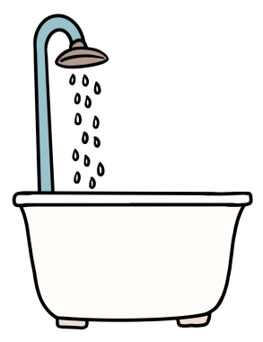 Ev, ev, ev, ev, parmak izi, oda tasarımı, tuvalet, banyo kibri, banyo, yaşam tarzı, sabah rutini, mobilya, ikon, çıkartma için banyo ve yağmur duşunun hoş çizimleri.