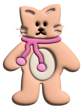 Modellik için eşarp takan 3 boyutlu kedi, Noel, mutlu yeni yıl, hayvan dekorasyonu, kedi çizgi filmi, kedi çizimi, hayvan dükkanı, veteriner, karakter, maskot, yama, broş