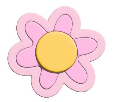 Model, ürün, bitki, ağaç, doğa, bahçe, çiçek deseni, dekorasyon, çizgi film karakteri, komik, maskot, sevimli yama, broş, etiket, marka etiketi için 3D şeklinde şişirilmiş pastel pembe çiçek.