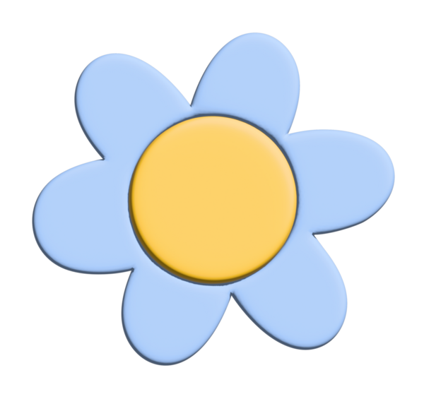 Model, ürün, bitki, ağaç, doğa, bahçe, çiçek deseni, dekorasyon, çizgi film karakteri, komik, maskot, sevimli yama, broş, etiket, marka etiketi için 3D şeklinde şişirilmiş pastel mavi çiçek.