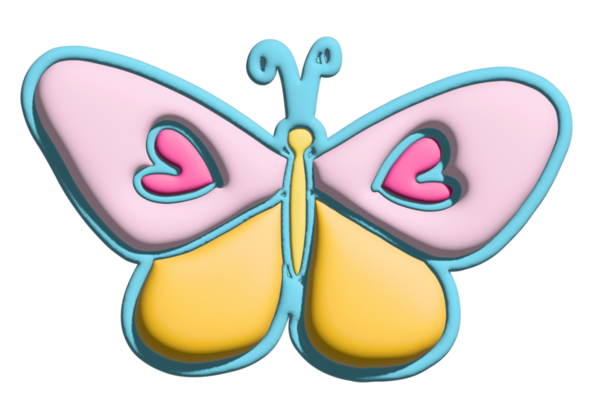 Model, hayvan, bahar, yaz, çiçek, çizgi film karakteri, çizgi roman karakteri, maskot, etiket, yama, broş, oyuncak, bebek, doğa, çiçek, çiçek için üç boyutlu kalp desenli pembe kelebek.