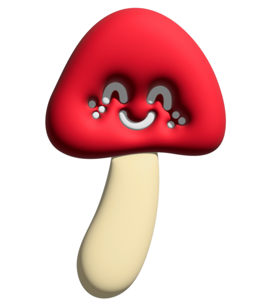 Model, bitki, ağaç, bahar, sonbahar, doğa, bahçe, sebze, vegan, restoran, yemek ikonu, çıkartma, süpermarket, market, market, şirin yama, broş için şişirilmiş 3D gülen mantar