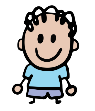 Okula, öğrenciye, çocuklara, çocukluğa, insanlara, insanlara, yapıştırmaya, dövmeye, oyun parkına, aile üyelerine, yaz tatiline, çubuk adama dönmek için mavi gömlekli mutlu çocuğun el çizimi