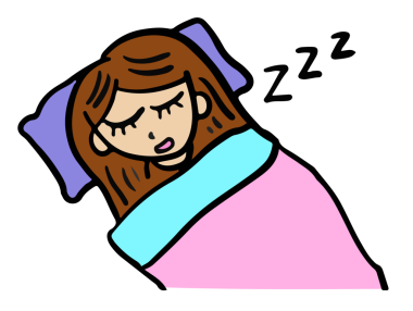 Okula dönmek için yatakta uyuyan bir kızın el çizimi, öğrenciler, çocuklar, işçiler, insanlar, insan, çıkartma, aile üyeleri, çocuklar, gece vakti, uyku zamanı, ruh hali, yorgun duygular.