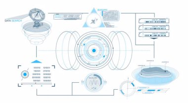 Yüksek teknoloji ve gelecek teknolojileri için HUD arayüzü, alfa kanalında canlandırıldı.