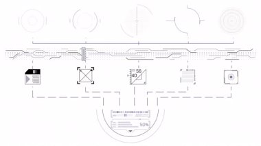 Yüksek teknolojili ekranda yüksek hassas dijital ekipmanlara sahip bir sistemde veri işleme, alfa kanallı animasyon.