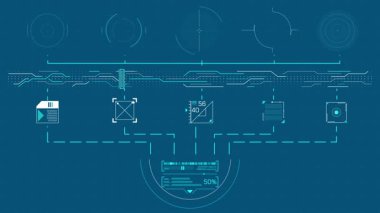 Yüksek teknolojili bir ekranda yüksek hassas dijital sistemde karmaşık veri akışı işlemi, alfa kanalıyla animasyon.
