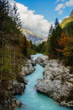 Triglav Ulusal Parkı, Slovenya'da Soca Nehri'nin sonbahar görünümü