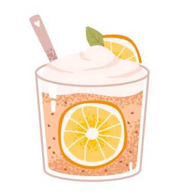 Limonlu Kremalı Citrus Tatlı Fincanı. Sağlıklı kahvaltı düz çizim