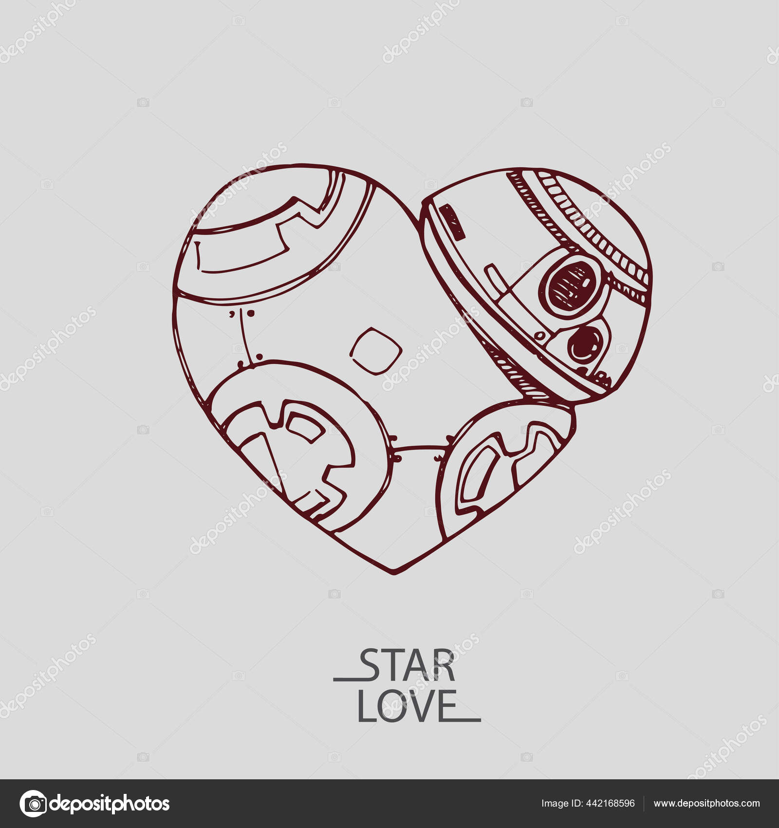 Sketch illustration of a love heart star wars Valentines day Stock