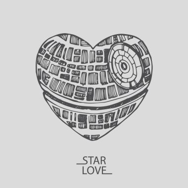 Sketch illustration of a love heart star wars Valentines day clipart