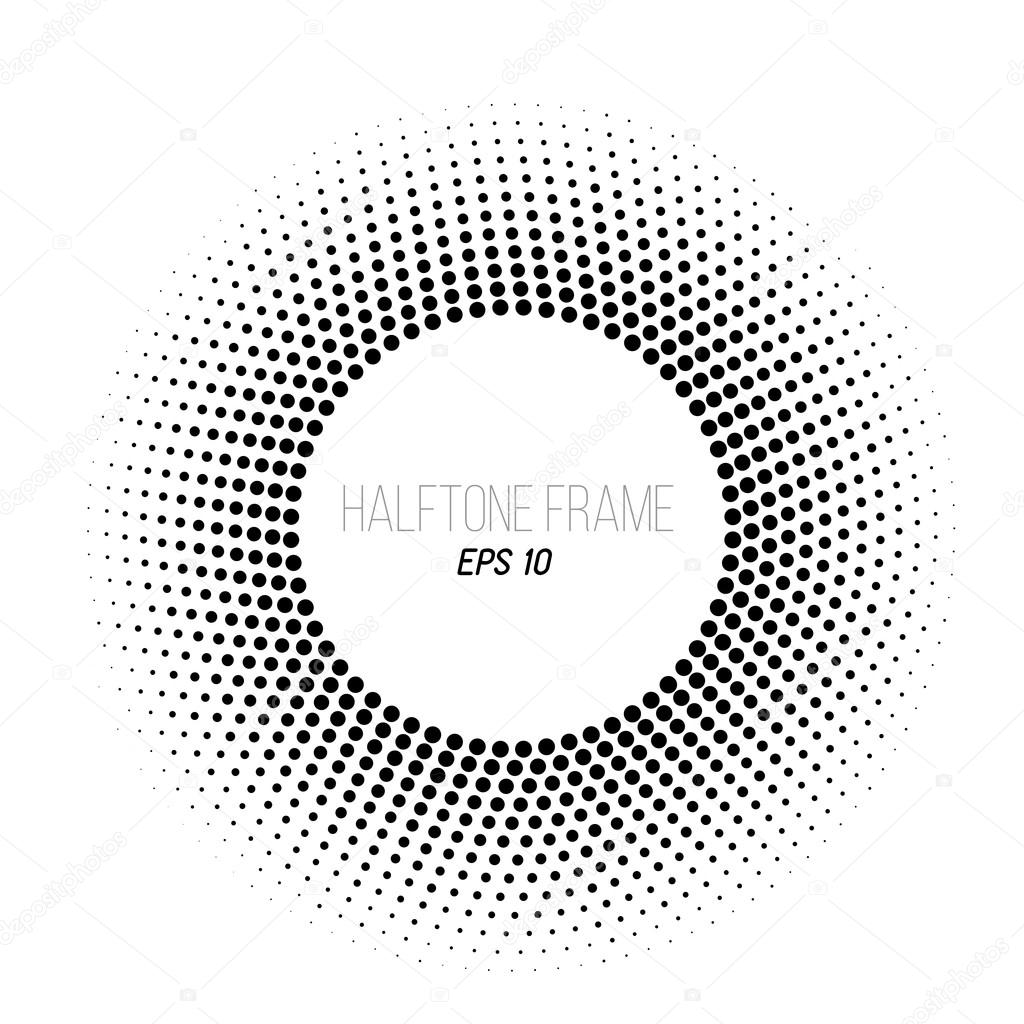 Black and white halftone dotted frame. Stock vector background