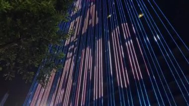 Da Nang şehrinin gece manzarası. Renkli, aydınlık oteller. Gökdelenler, yazı ve desenleri gösteren dev ekranlar gibi parlıyor. Canlı bir gece hayatı sahnesi yaratıyorlar. Vietnam Ho Chi Minh 10.29.2025