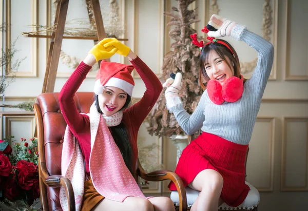 Hermosas mujeres elegantes celebran la Navidad . — Foto de Stock