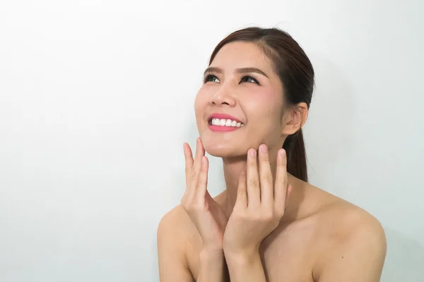 Aziatische schoonheid gezicht, close-up portret met schone en frisse elegante — Stockfoto