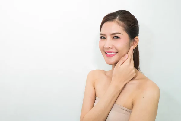 The Portrait of a beautiful female model on white background — Stock Photo, Image