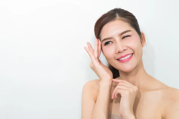 The Portrait of a beautiful female model on white background — Stock Photo, Image