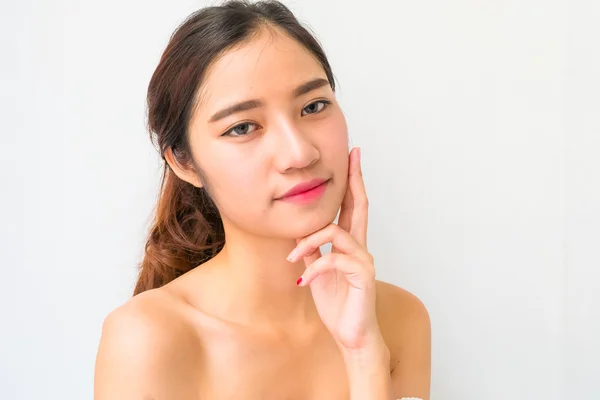 The Portrait of a beautiful female model on white background — Stock Photo, Image