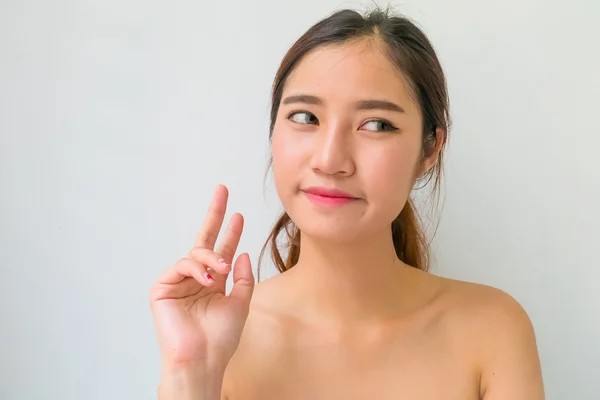 The Portrait of a beautiful female model on white background — Stock Photo, Image