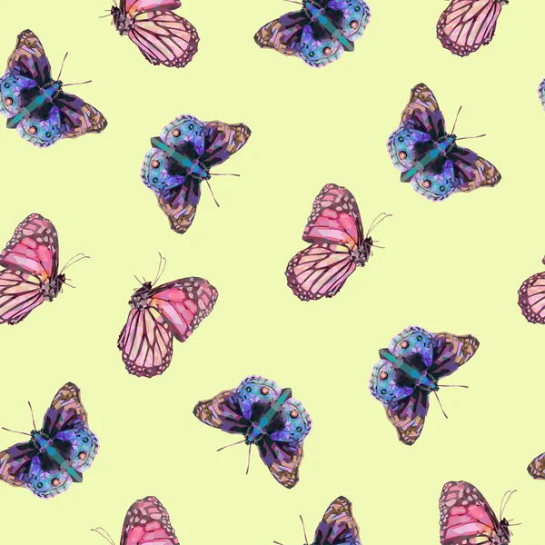 Blauwe en roze vlinders patroon — Stockfoto