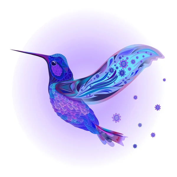 Bleu Abstrait Colibri Oiseau Sur Fond Violet Illustration Vectorielle — Image vectorielle