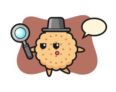 Yuvarlak Bisküvi Çizgi Film Karakteri büyüteçle, tişört, çıkartma, logo elementi için şirin bir tasarım arıyor