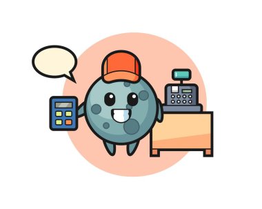 Göktaşı karakterinin kasiyer olarak tasviri, tişört, etiket, logo elementi için şirin tasarım