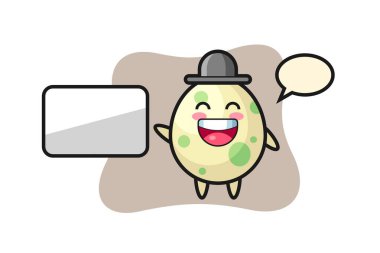 Benekli yumurta karikatürü bir sunum yapıyor. Tişört, çıkartma, logo elementi için şirin bir tasarım.