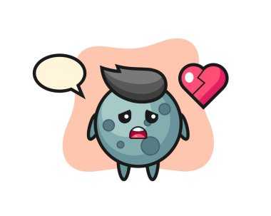 Asteroid karikatür çizimi kırık kalptir. Tişört, çıkartma, logo elementi için şirin bir tasarım.